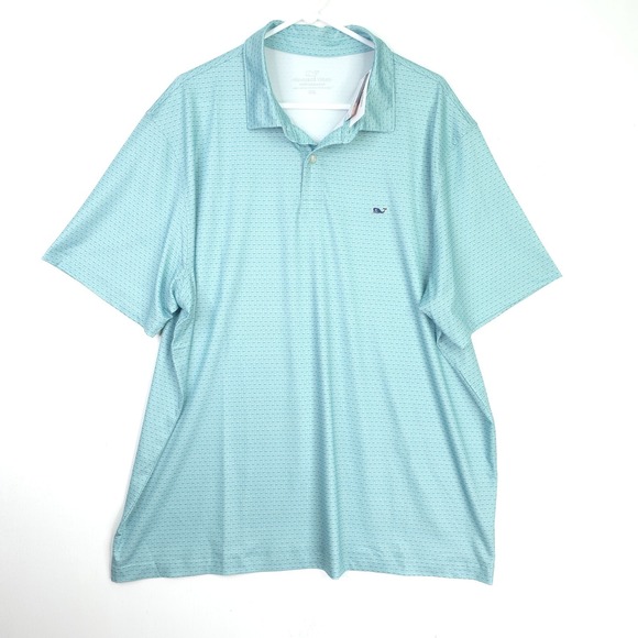 Vineyard Vines Performance Men's XXL Golf Shirt‎ Polo Micro Whale AOP Aqua NWT - Picture 2 of 11